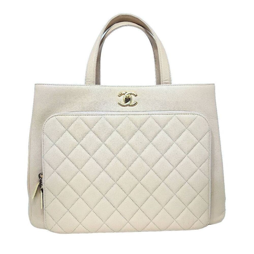 CHANEL BUSINESS AFFINITY LARGE TOTE CAVIAR LEATHER GOLD HARDWARE BEIGE W/  DUSTB